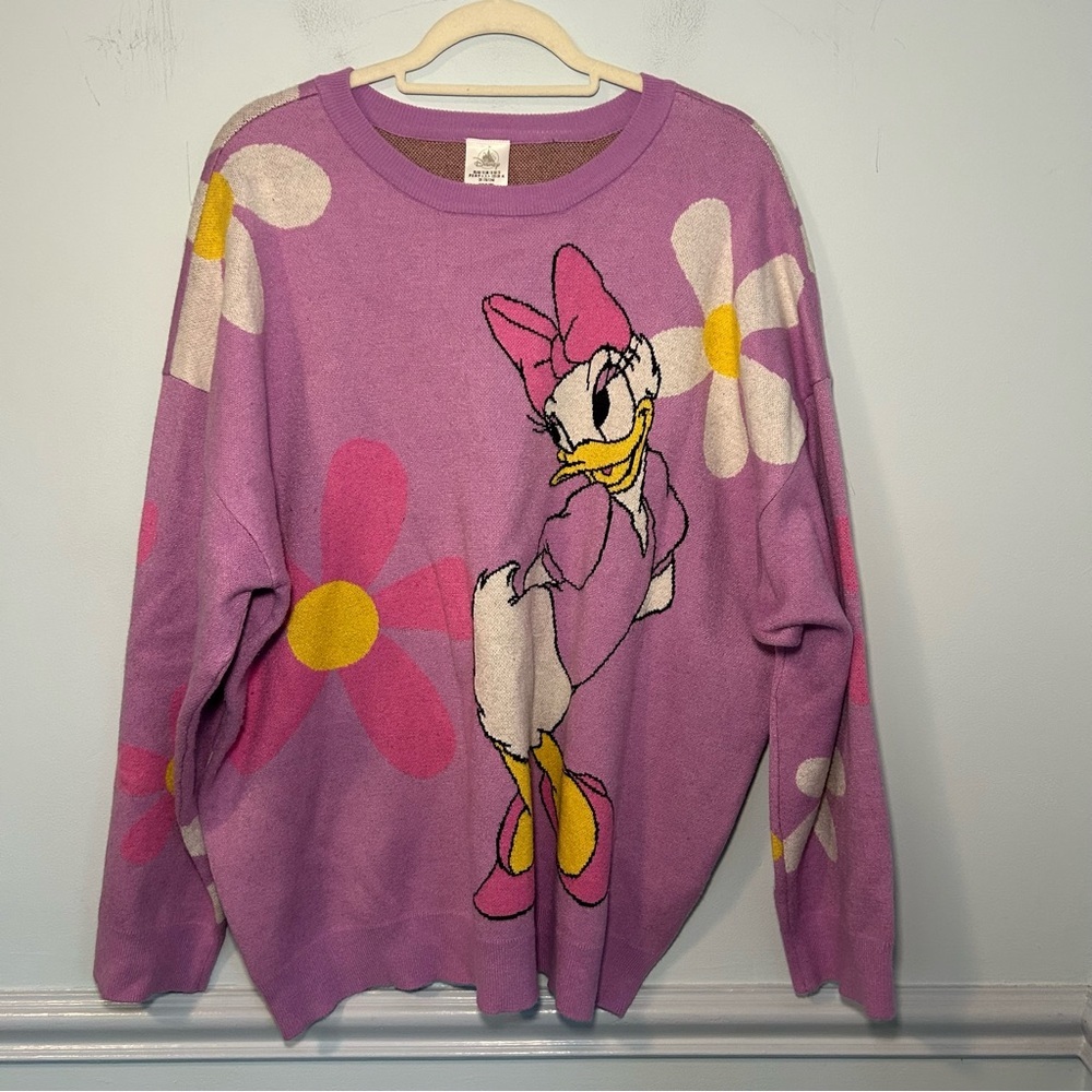 Disney Daisy Duck Pink & Purple Pullover Thick Knit Crew Neck Sweater Size 1X